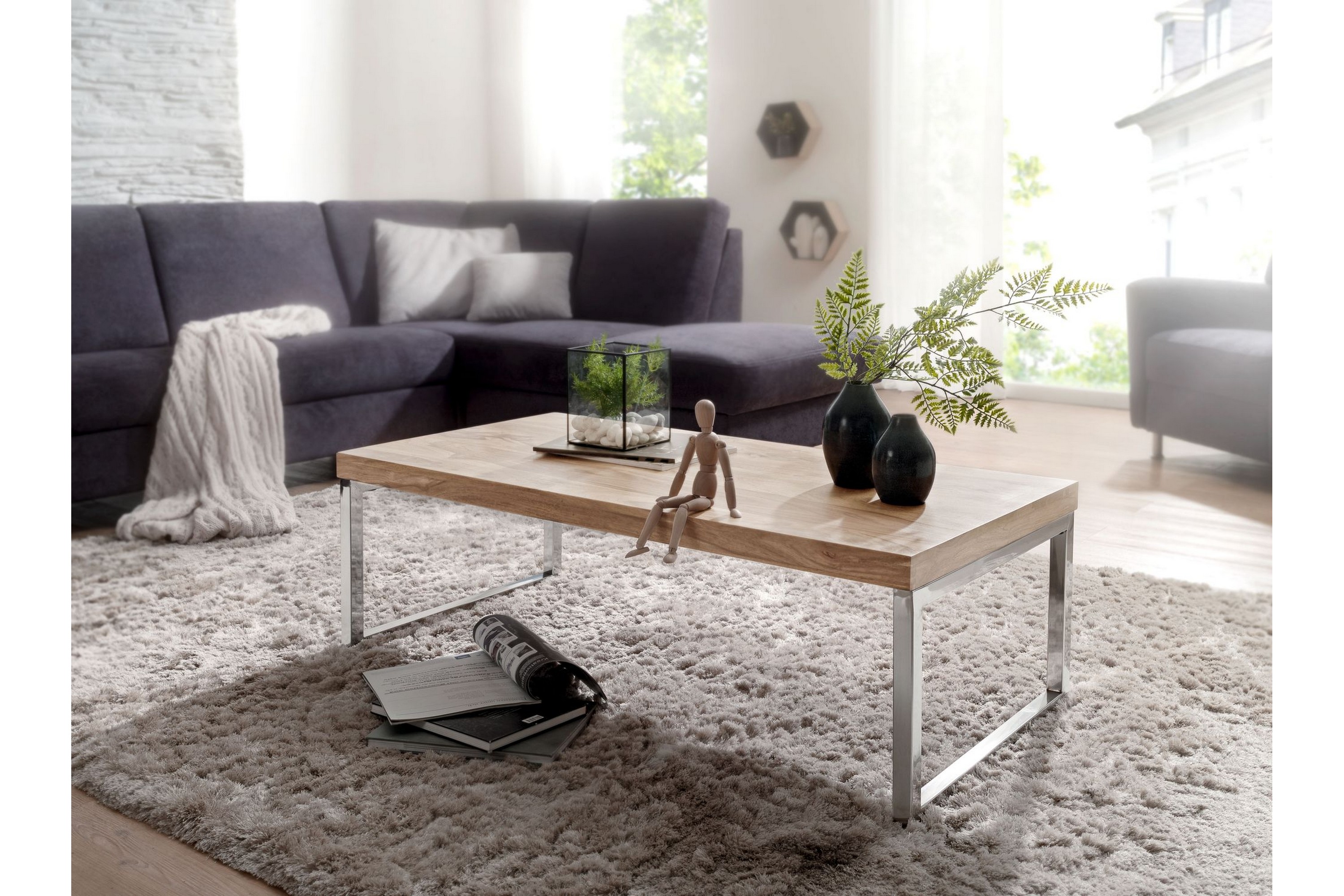 slatt soffbord 120 cm akacia/krom -