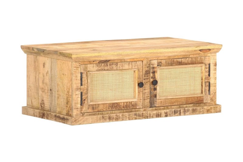 Soffbord 90x50x35 cm massivt mangoträ och naturlig rotting - Brun - Soffbord - Bord