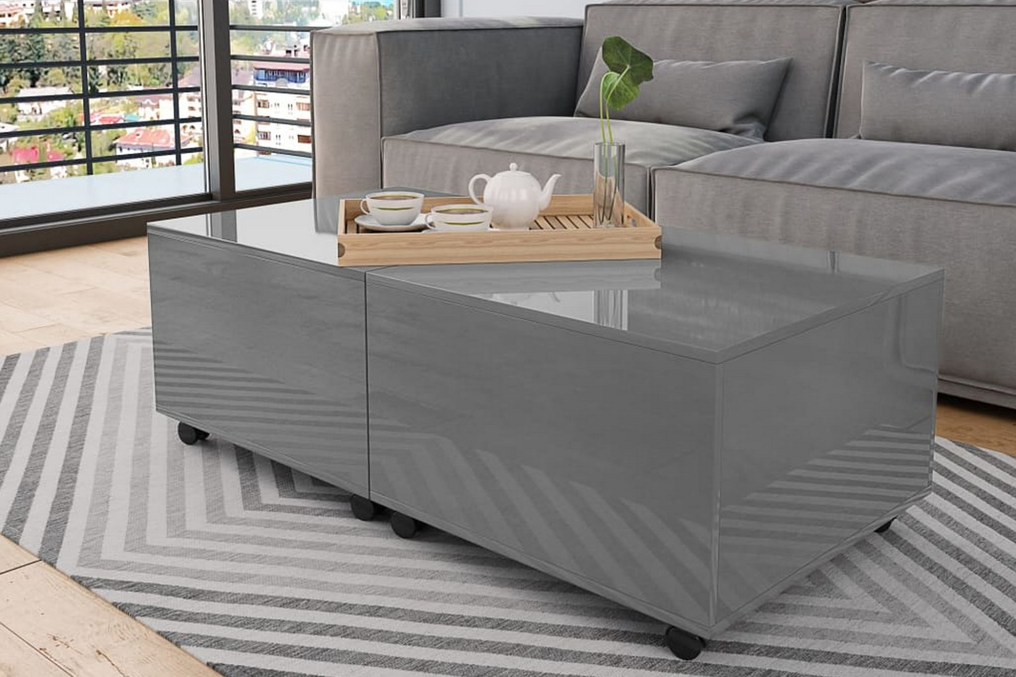 Soffbord grå högglans 120x60x35 cm – Grå