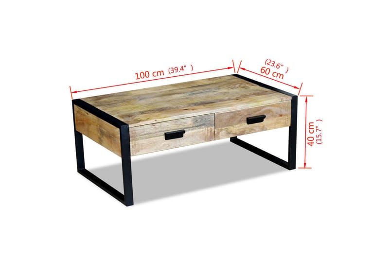 Soffbord med 2 lådor massivt mangoträ 100x60x40 cm - Brun - Möbler - Vardagsrum - Soffbord & vardagsrumsbord - Soffbord