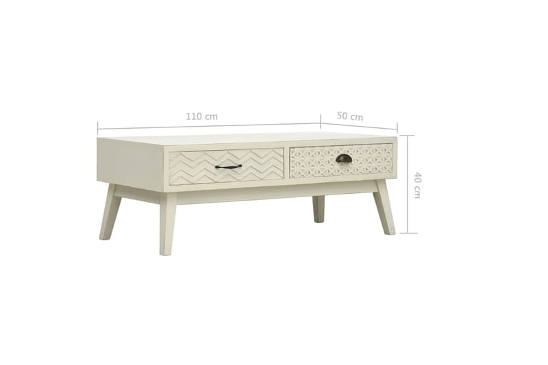 Soffbord med 2 lådor sniderier grå 110x50x40 cm trä - Grå - Soffbord - Bord