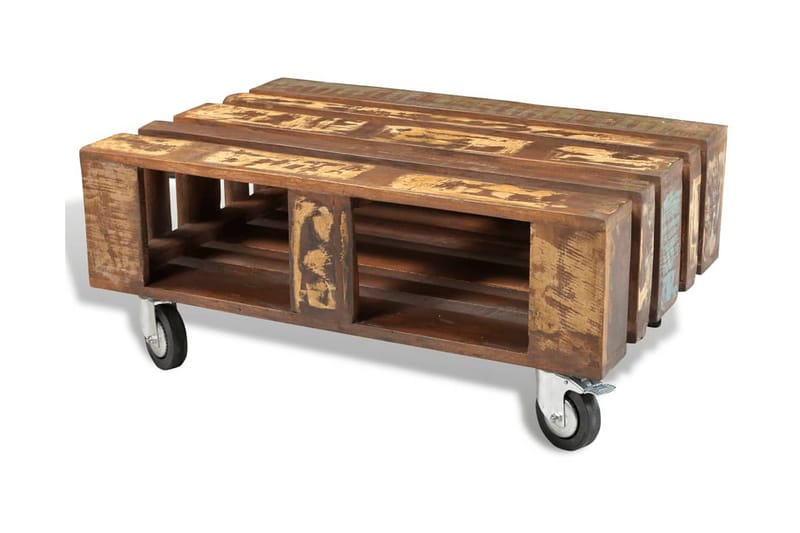 Soffbord med 4 hjul återvunnet trä - Brun - Bord - Soffbord