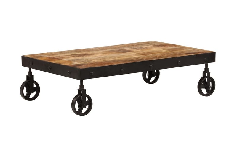 Soffbord med hjul massivt mangoträ 100x60x26 cm - Brun - Soffbord - Bord