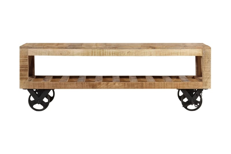 Soffbord med hjul massivt mangoträ 110x50x37 cm - Brun - Soffbord - Bord