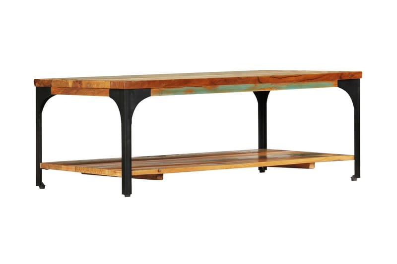 Soffbord med hylla 100x60x35 cm massivt återvunnet trä - Brun - Bord - Soffbord