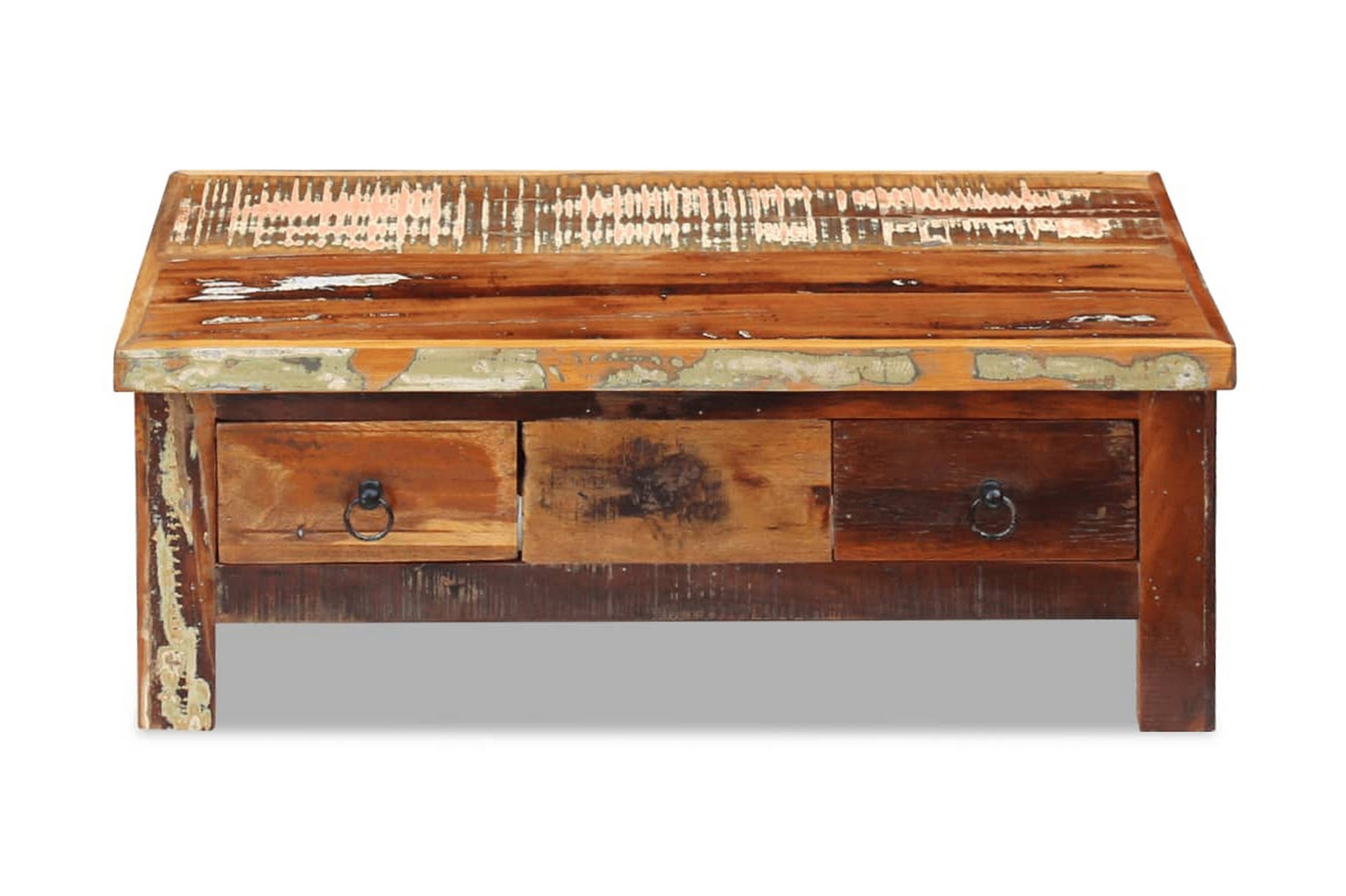 Soffbord med lådor massivt återvunnet trä 90x45x35 cm – Brun