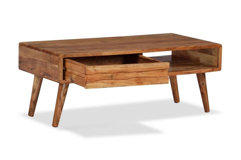 Soffbord med snidad låda massivt trä 100x50x40 cm - Brun - Möbler - Vardagsrum - Soffbord & vardagsrumsbord - Soffbord