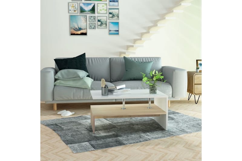 Soffbord spånskiva 90x59x42 cm ekfärg och vit - Vit - Möbler - Vardagsrum - Soffbord & vardagsrumsbord - Soffbord