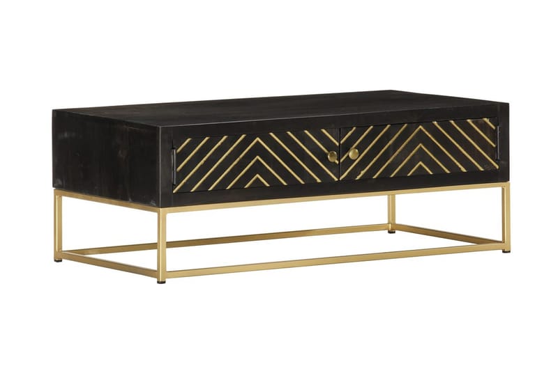 Soffbord svart och guld 90x50x35 cm massivt mangoträ - Svart - Soffbord - Bord