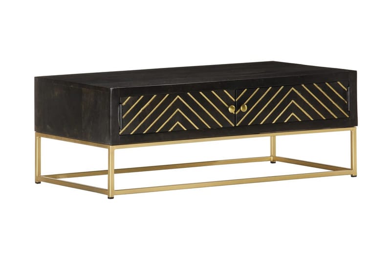 Soffbord svart och guld 90x50x35 cm massivt mangoträ - Svart - Soffbord - Bord