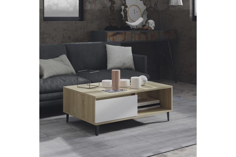 Soffbord vit och sonoma-ek 90x60x35 cm spånskiva - Vit - Möbler - Vardagsrum - Soffbord & vardagsrumsbord - Soffbord