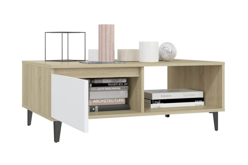 Soffbord vit och sonoma-ek 90x60x35 cm spånskiva - Vit - Möbler - Vardagsrum - Soffbord & vardagsrumsbord - Soffbord