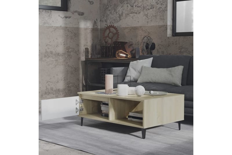 Soffbord vit och sonoma-ek 90x60x35 cm spånskiva - Vit - Möbler - Vardagsrum - Soffbord & vardagsrumsbord - Soffbord