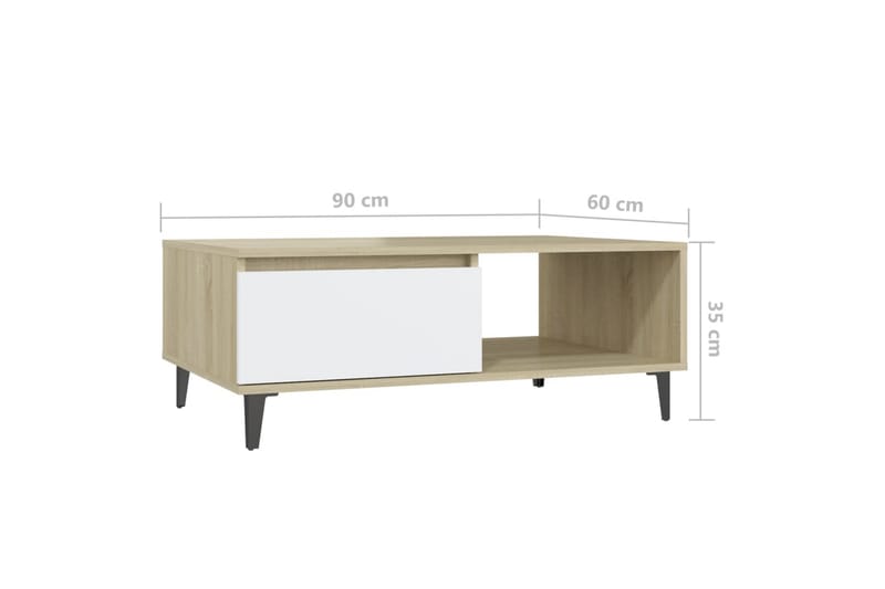Soffbord vit och sonoma-ek 90x60x35 cm spånskiva - Vit - Möbler - Vardagsrum - Soffbord & vardagsrumsbord - Soffbord