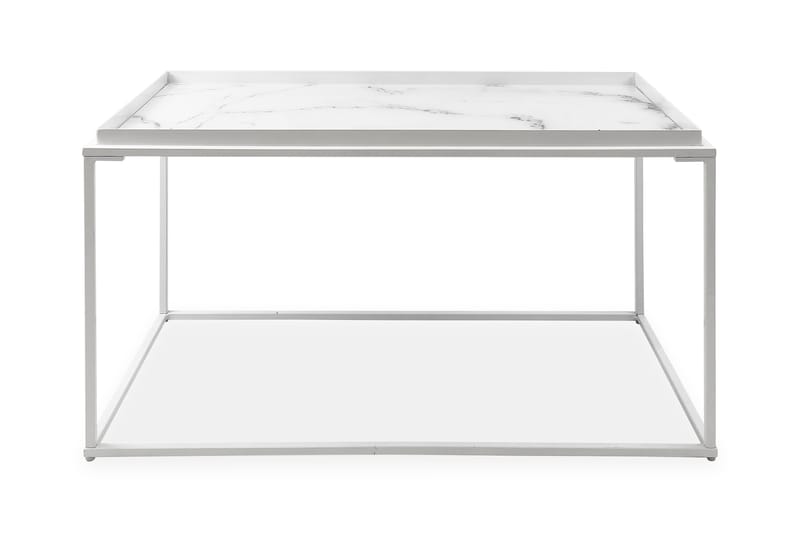SOURIN Soffbord 80 cm Marmormönster Rektangulär Glas/Vit - Vit/Brun - Marmorbord - Soffbord - Bord