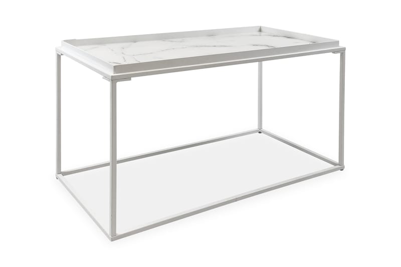 SOURIN Soffbord 80 cm Marmormönster Rektangulär Glas/Vit - Vit/Brun - Marmorbord - Soffbord - Bord