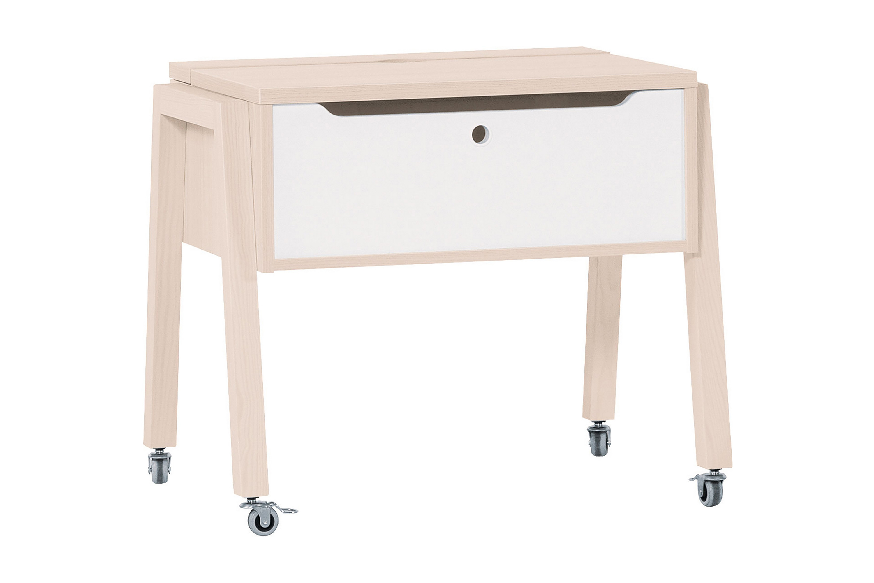 spot soffbord 67 cm med förvaring låda på hjul natur/vit -