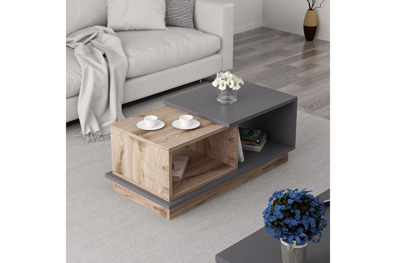 STIRNAS Soffbord 90 cm med Förvaring Hyllor Antracit/Natur - Möbler - Vardagsrum - Soffbord & vardagsrumsbord - Soffbord