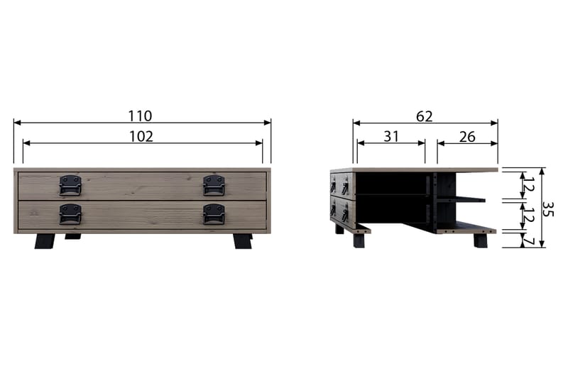 STRONG Soffbord 110 cm med Förvaring Låda Beige/Grå - Soffbord - Bord
