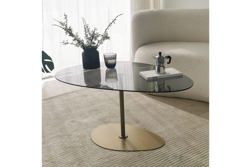 Svanabyn 90 cm Ovalt Soffbord i Glas och Metall - Grå - Möbler - Vardagsrum - Soffbord & vardagsrumsbord - Soffbord