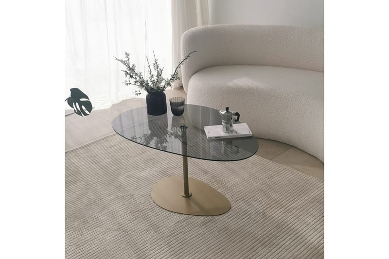 Svanabyn 90 cm Ovalt Soffbord i Glas och Metall - Grå - Möbler - Vardagsrum - Soffbord & vardagsrumsbord - Soffbord