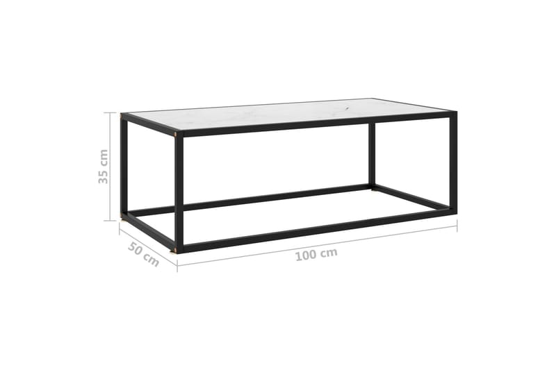 Soffbord svart med vit marmor glas 100x50x35 cm - Svart - Marmorbord - Soffbord - Bord