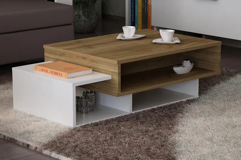 Tabate Soffbord 105 cm med Förvaring Hyllor - Vit/Valnötsbrun - Möbler - Vardagsrum - Soffbord & vardagsrumsbord - Soffbord