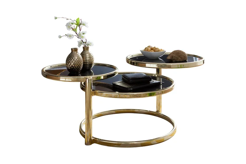 Tarwater Soffbord 58 cm med Förvaring Hyllor Runt - Glas/Svart/Guld - Möbler - Vardagsrum - Soffbord & vardagsrumsbord - Soffbord