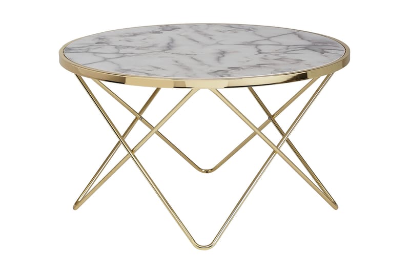 TEATHER Soffbord 85 cm Runt Marmörmönster Vit/Guld - Bord - Marmorbord - Soffbord