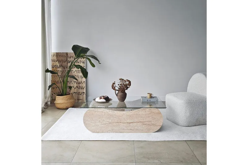Soffbord Tevrin Travertin / Transparent - Travertin / Transparent - Möbler - Vardagsrum - Soffbord & vardagsrumsbord - Soffbord