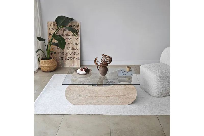 Soffbord Tevrin Travertin / Transparent - Travertin / Transparent - Möbler - Vardagsrum - Soffbord & vardagsrumsbord - Soffbord