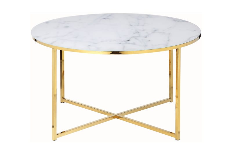 TOLKANA Soffbord 80 cm Runt Marmormönster Glas/Vit/Guld - Bord - Marmorbord - Soffbord