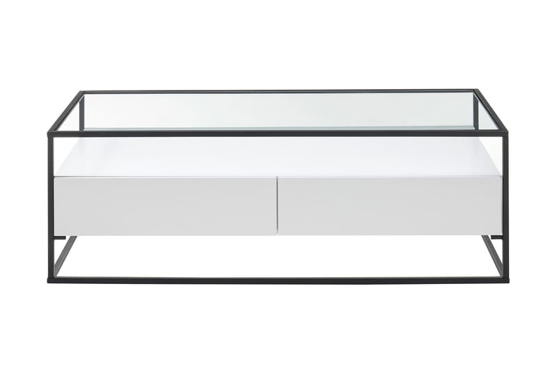 TRINKA Soffbord 120 cm med Förvaring 2 Lådor + Hylla Glas/Vi - Bord - Soffbord