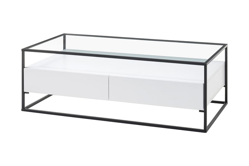TRINKA Soffbord 120 cm med Förvaring 2 Lådor + Hylla Glas/Vi - Soffbord - Bord