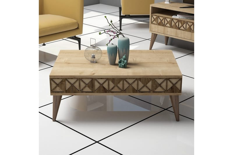 TUERO Soffbord 90 cm med Förvaring Hylla Ekfärg - Möbler - Vardagsrum - Soffbord & vardagsrumsbord - Soffbord