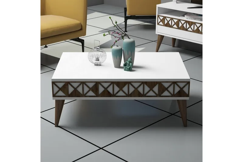 TUERO Soffbord 90 cm med Förvaring Hylla Vit/Brun - Möbler - Vardagsrum - Soffbord & vardagsrumsbord - Soffbord