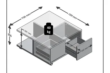 Twin Soffbord 70 cm med Förvaring Lådor på Hjul - Vit/Betonggrå - Möbler - Vardagsrum - Soffbord & vardagsrumsbord - Soffbord