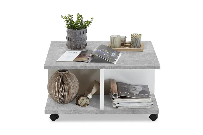 Twin Soffbord 70 cm med Förvaring Lådor på Hjul - Vit/Betonggrå - Möbler - Vardagsrum - Soffbord & vardagsrumsbord - Soffbord