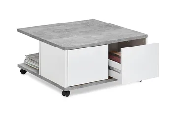 Twin Soffbord 70 cm med Förvaring Lådor på Hjul - Vit/Betonggrå - Möbler - Vardagsrum - Soffbord & vardagsrumsbord - Soffbord
