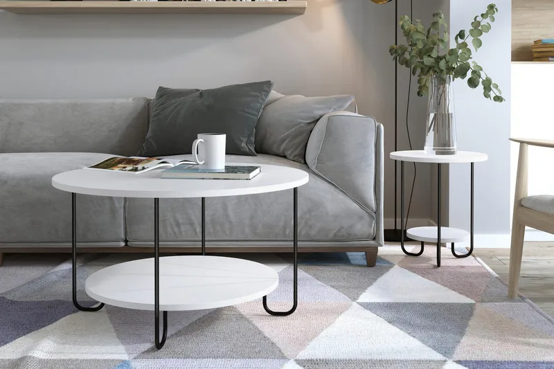 Ullavi Soffbord 80 cm Runt med Förvaring Hylla - Vit/Svart - Möbler - Vardagsrum - Soffbord & vardagsrumsbord - Soffbord