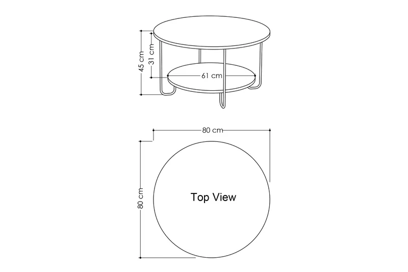 Ullavi Soffbord 80 cm Runt med Förvaring Hylla - Vit/Svart - Möbler - Vardagsrum - Soffbord & vardagsrumsbord - Soffbord