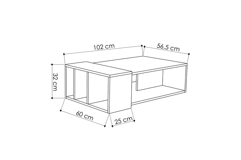 VALERY Soffbord 102 cm med Förvaring Hylla Ekfärg/Mörkgrå - Ek/Mörkgrå - Soffbord - Bord