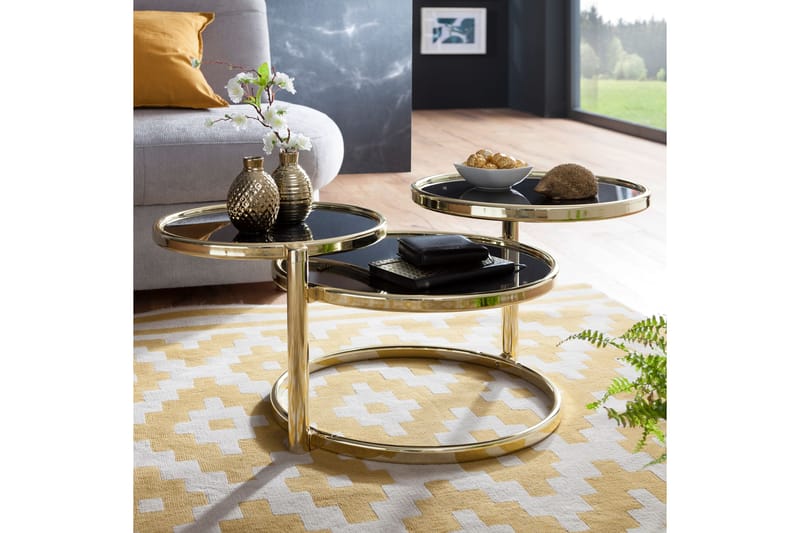 VARION Soffbord 58 cm med Förvaring Hyllor Runt Glas/Svart/G - Möbler - Vardagsrum - Soffbord & vardagsrumsbord - Soffbord
