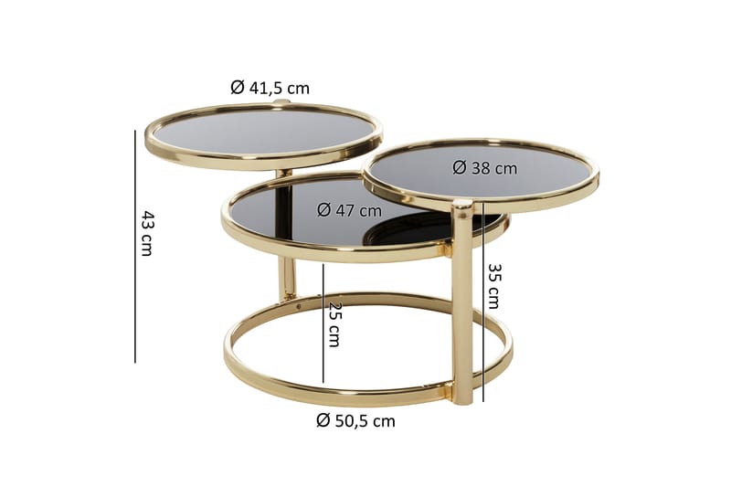 VARION Soffbord 58 cm med Förvaring Hyllor Runt Glas/Svart/G - Möbler - Vardagsrum - Soffbord & vardagsrumsbord - Soffbord