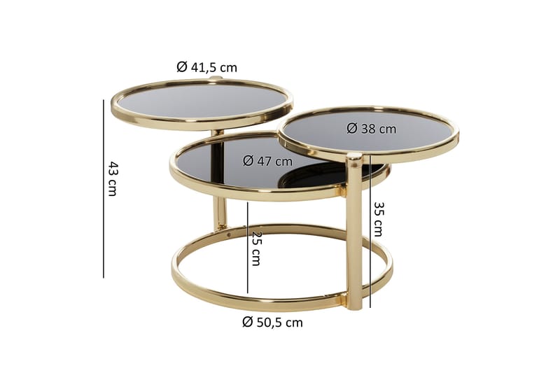 VARION Soffbord 58 cm med Förvaring Hyllor Runt Glas/Svart/G - Soffbord - Bord