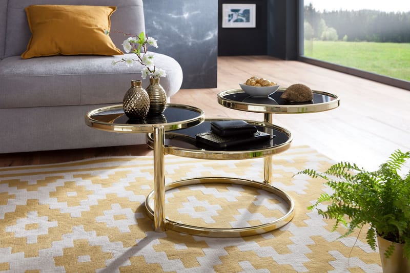 VARION Soffbord 58 cm med Förvaring Hyllor Runt Glas/Svart/G - Möbler - Vardagsrum - Soffbord & vardagsrumsbord - Soffbord