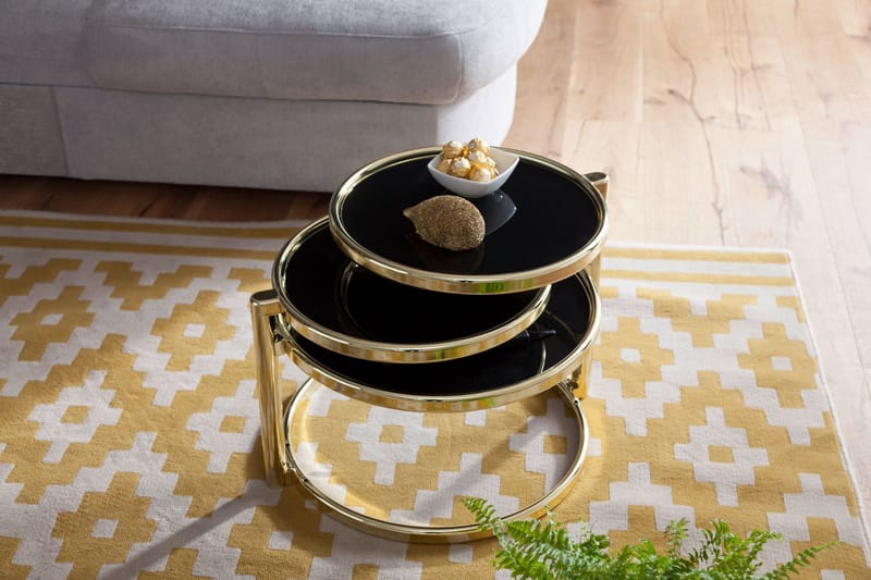 VARION Soffbord 58 cm med Förvaring Hyllor Runt Glas/Svart/G - Möbler - Vardagsrum - Soffbord & vardagsrumsbord - Soffbord