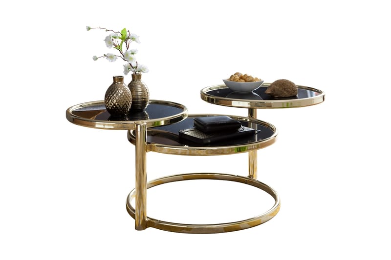 VARION Soffbord 58 cm med Förvaring Hyllor Runt Glas/Svart/G - Möbler - Vardagsrum - Soffbord & vardagsrumsbord - Soffbord