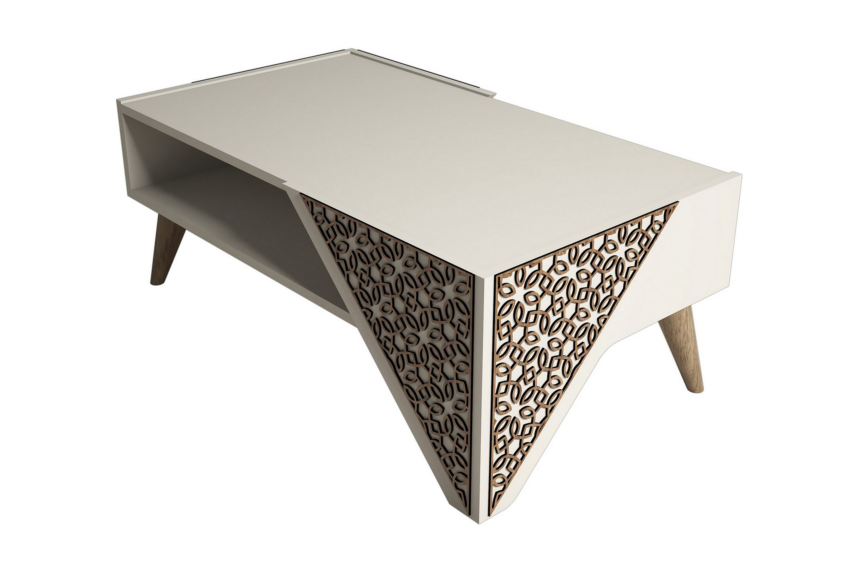 varred soffbord 105 cm m förvaring hylla blommönster krämvit - vit