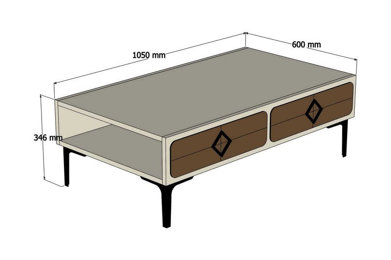 VARRED Soffbord 105 cm m Förvaring Hylla Fiskbensmönster Bru - Soffbord - Bord